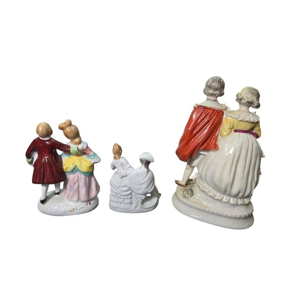 Vintage Porcelain 3 Figurine Set Featuring Couples In Victorian Attire Intricate - Picture 5 of 10
